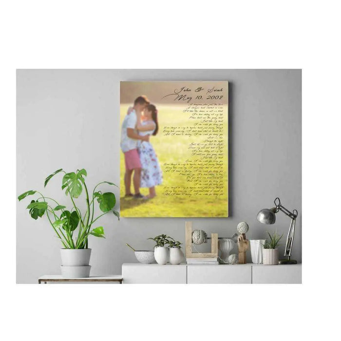 Wedding anniversary gift vows or song lyrics Framed or canvas