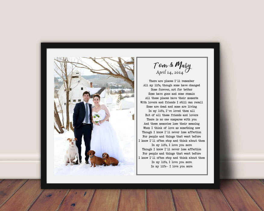 Wedding Anniversary gift with photograph and first dance song framed art
