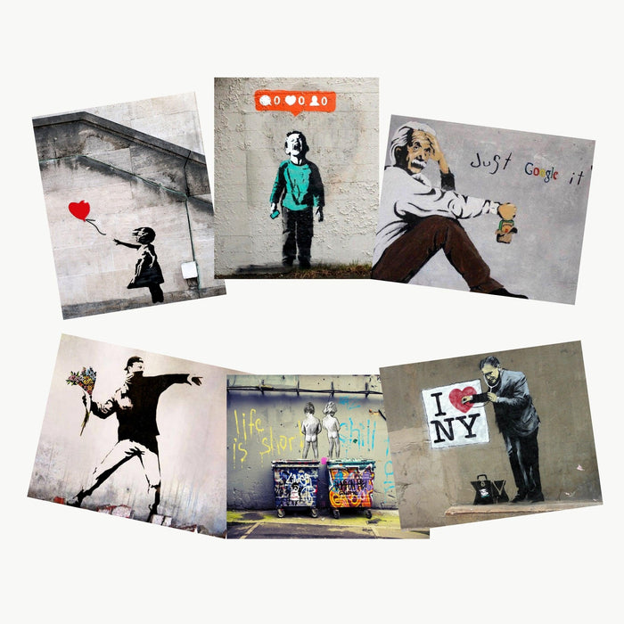 Banksy Street Graffiti Art Set of 6 framed art canvas prints - Modern Memory Design Picture frames - New Jersey Frame shop custom framing