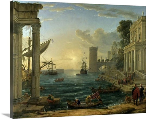 Seaport with the Embarkation of the Queen of Sheba by Claude Lorrain Canvas Classic Artwork