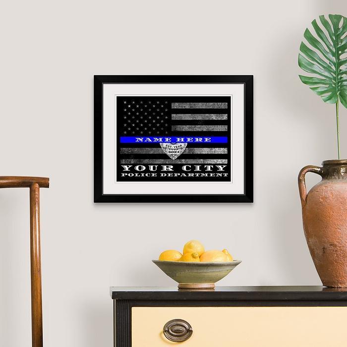 Baltimore County Police Officer Thin blue Line Flag Gift Art - Modern Memory Design Picture frames - New Jersey Frame shop custom framing