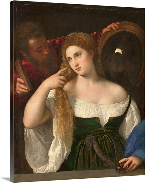 Woman with a Mirror by Titian Canvas Classic Artwork