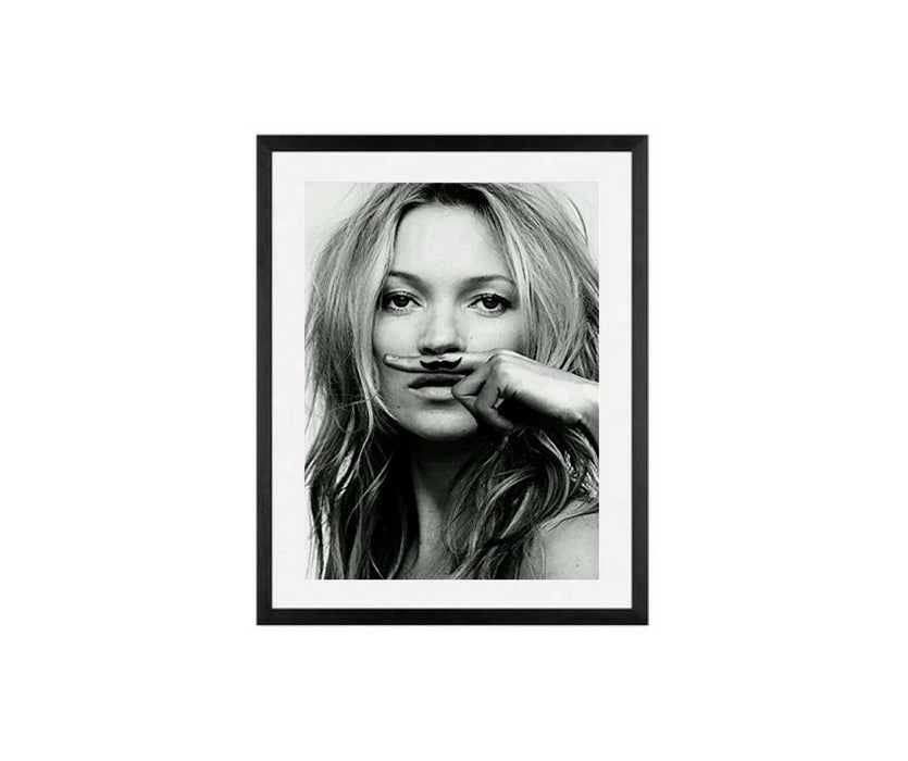Kate Moss Mustache poster print fashion art décor canvas frame