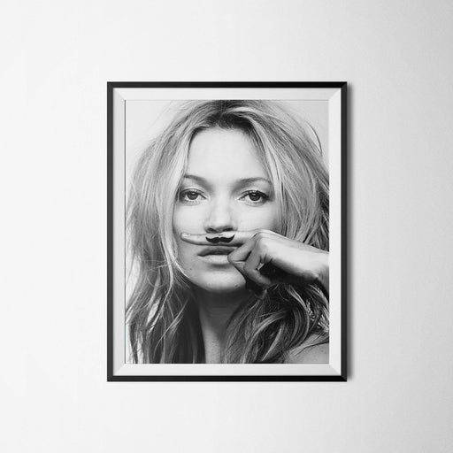 Mustache Kate Moss Fashion poster black and white framed canvas