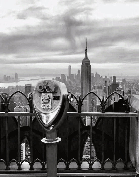 New york art Framed Black and white Bridge Lunchtime Atop a Skyscraper