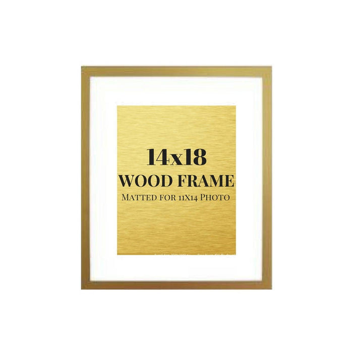 Gold 14x18 picture frame matted to 11x14 photograph | Wall Hanging wood gold 14x18 frame Perfect modern gold picture frame 14x18 inch picture frame