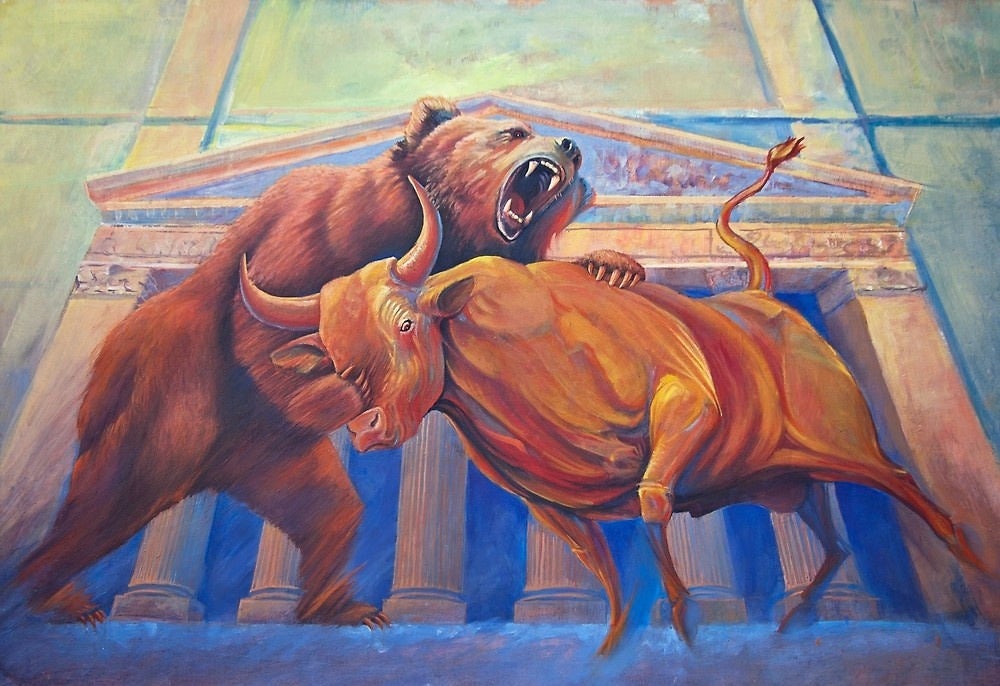 street Stocks Bear Bull Poster Framed Art Print