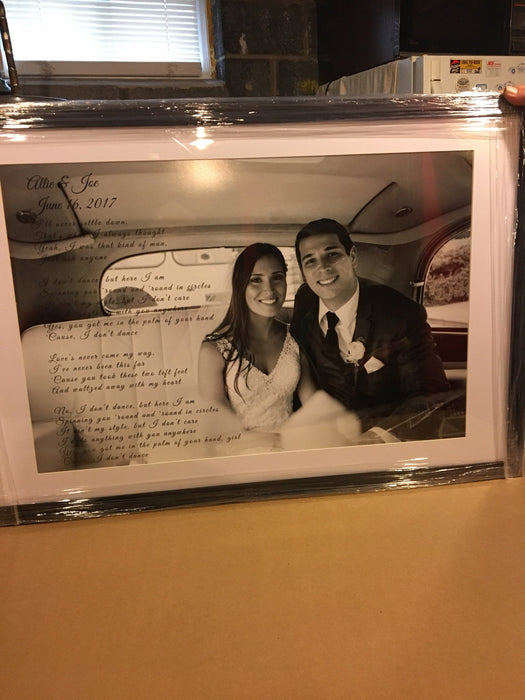 Custom first wedding anniversary gift framed song lyrics or vows