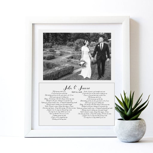 Personalized Wedding Anniversary Gift First dance Song Vows print Wall Art