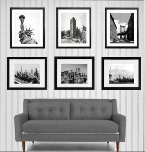 York City and white photography art framed Set of 6