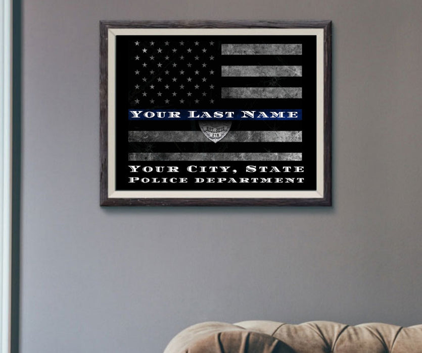 Police Gift Thin Blue Line Framed art police academy retirement NYPD