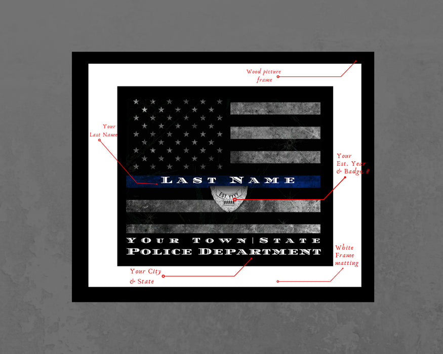 Thin Blue Line American Flag police gift framed wall art