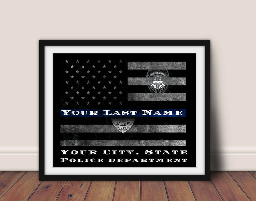 Police officer Thin Blue Line gift picture frame Police academy