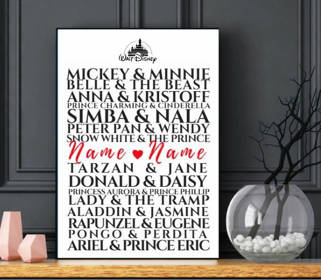 Custom Disney Couples Relationship Framed wall art Sign Gift