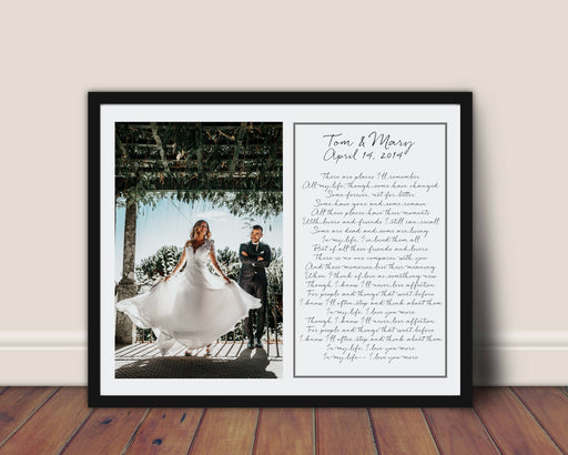 Paper Anniversary Gift, First 1st year anniversary, song lyrics vows photo print