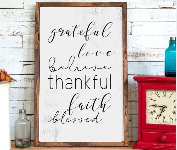 Grateful Love Believe Thankful Faith Blessed Farmhouse Wood Signs