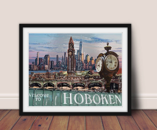 Hoboken wall art  poster print NYC skyline welcome sign nj transit