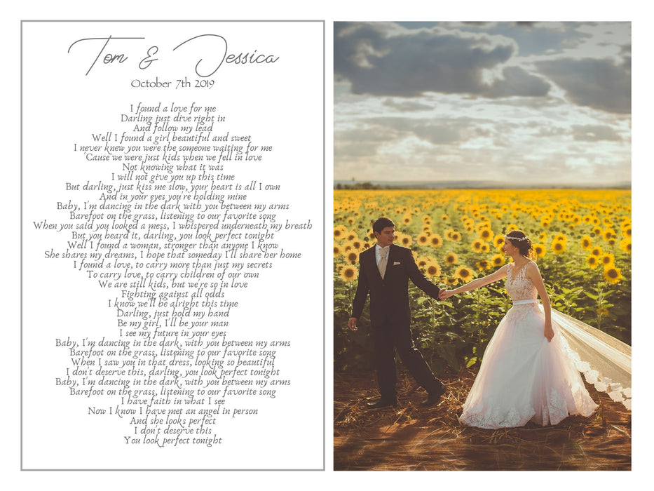 Personalized Wedding anniversary framed gift with song lyrics or vows framed canvas art