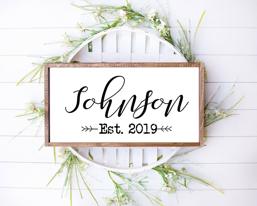 Wood family name sign family established year home décor