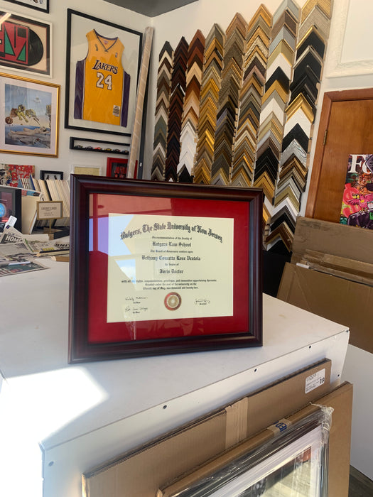 Rutgers diploma frame with red suede mat — Modern Memory Design Picture