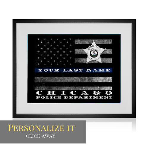Chicago Police Thin Blue Line Flag officer wall art print decor