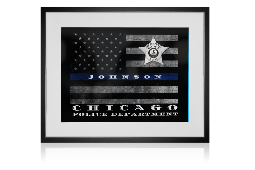 Chicago Police Thin Blue Line Flag officer wall art print decor