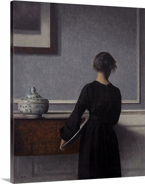 Interior with Young Woman Seen from the Back by Vilhelm Hammershoi Canvas Classic Artwork