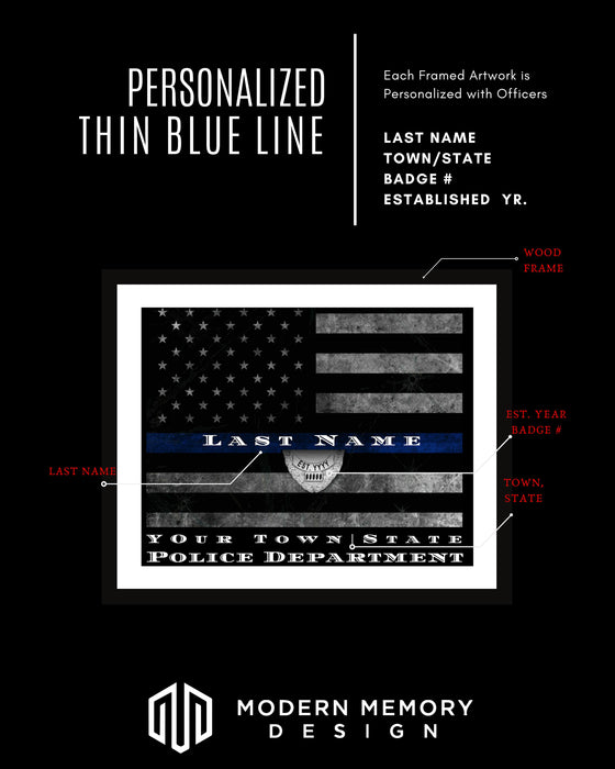 Custom Thin Blue Line Flag framed 11x14 : Promotion